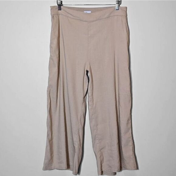 H by Halston Tan Linen Wide Leg Pants NWT Size Large Pull On Crop Elastic Waist - Picture 10 of 10
